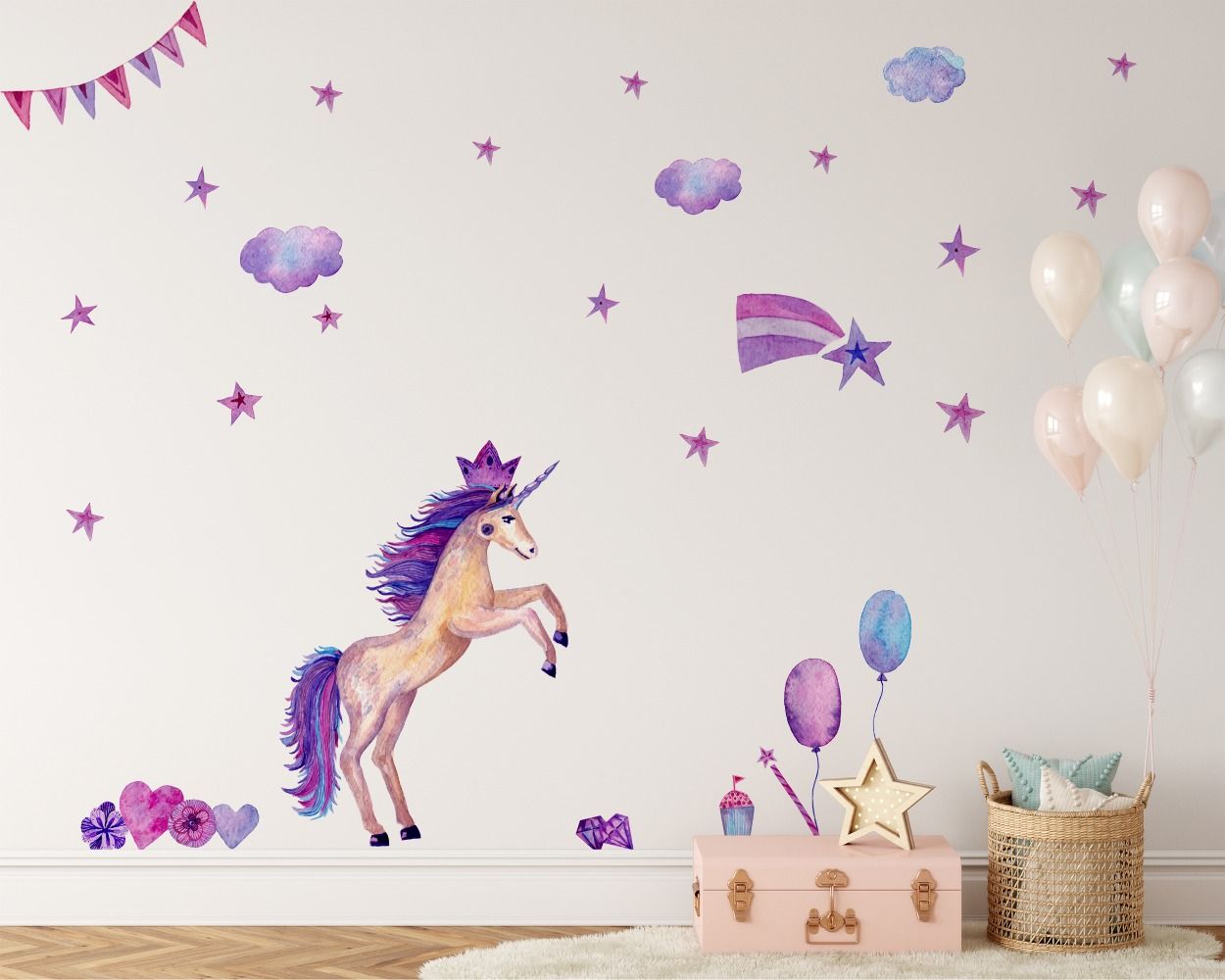Beautiful Magical Unicorn Vinyl Wall Decals Set For Girls Kids' Room Decors