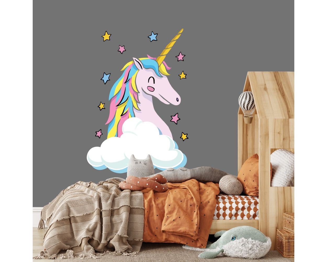 Unicorn Wall Sticker with Cloud and Stars Wall Decal Stickers Fantasy Girls  Bedroom Wall Art Cute Nursery