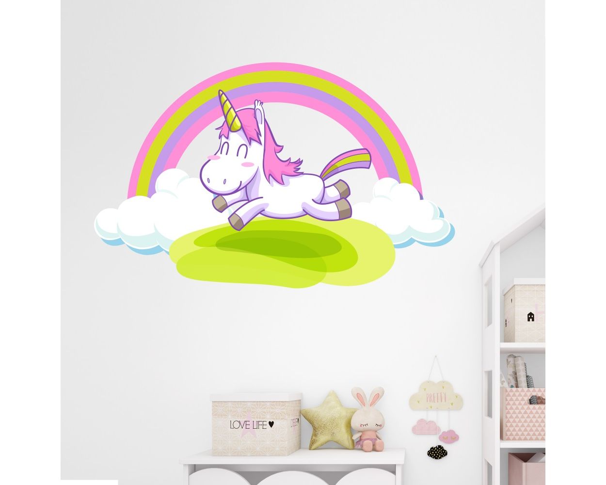 Cute Unicorn with Rainbow Wall Decal Sticker