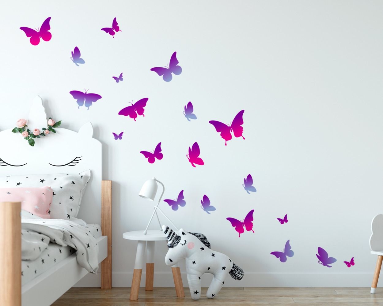 Set of 20 Purple Pink Butterfly Wall Stickers & Pattern for kids room wall  stickers