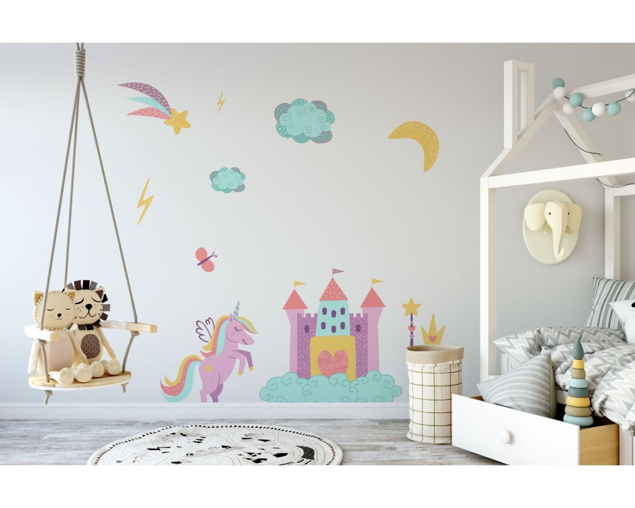 Unicorn Horn Wall Stickers, Unicorn House, Moon, Cloud, Butterfly, Star, Wall  Decal, Rainbow Unicorn Kids Room Decor, Nursery Room Decor