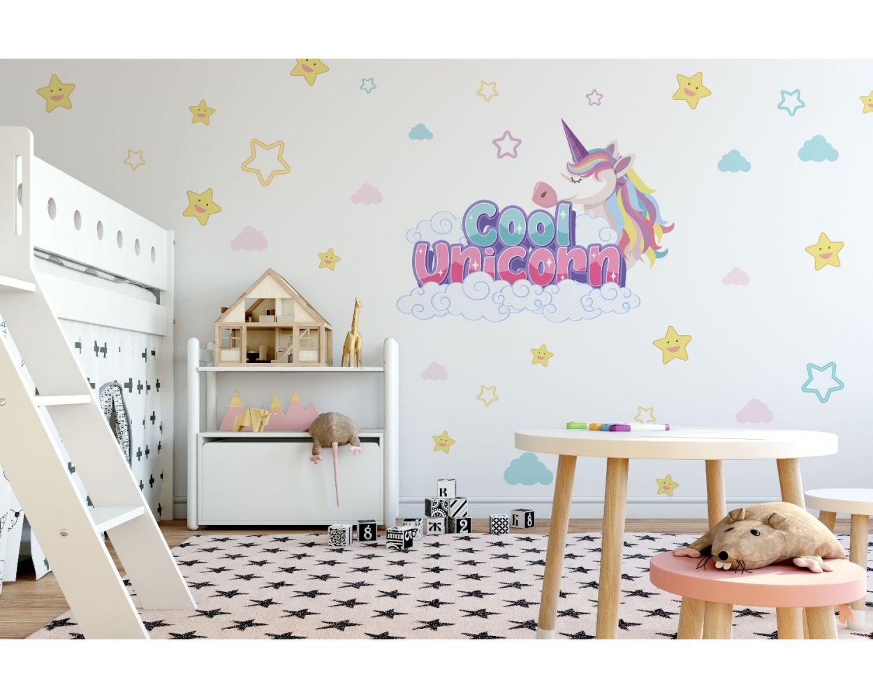 Beautiful Stars & Cool Unicorn Horn Vinyl Wall Stickers For Bedroom wall Decor
