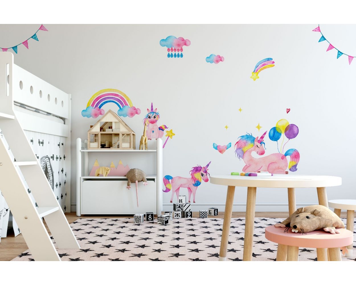 Beautiful Watercolor Magical Sleeping Unicorn Vinyl Wall Stickers for Kids Room Wall Decor