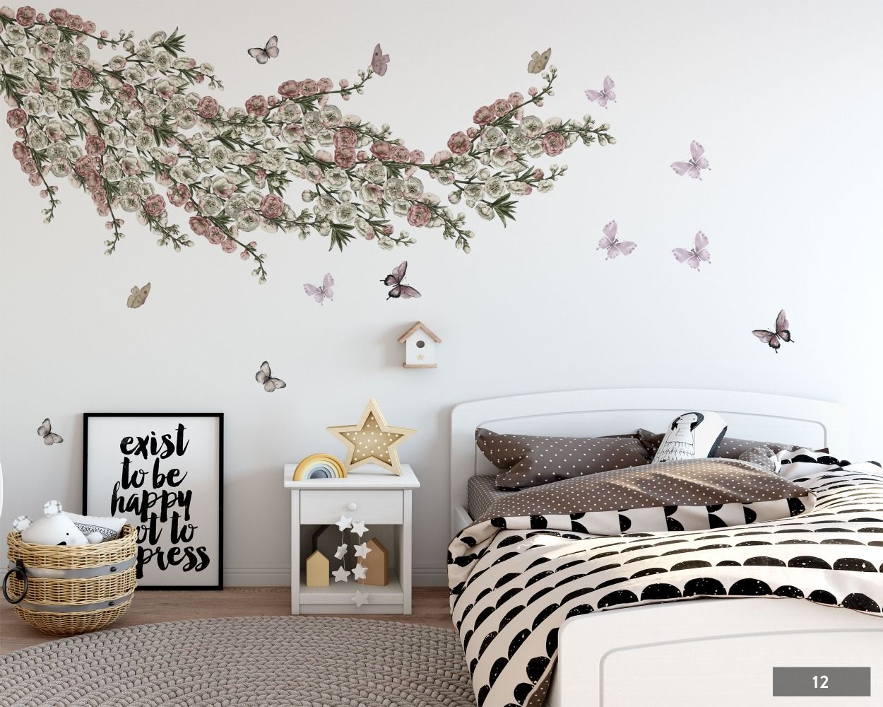 Winter Floral Watercolour Flowers Headboard Wall Decals