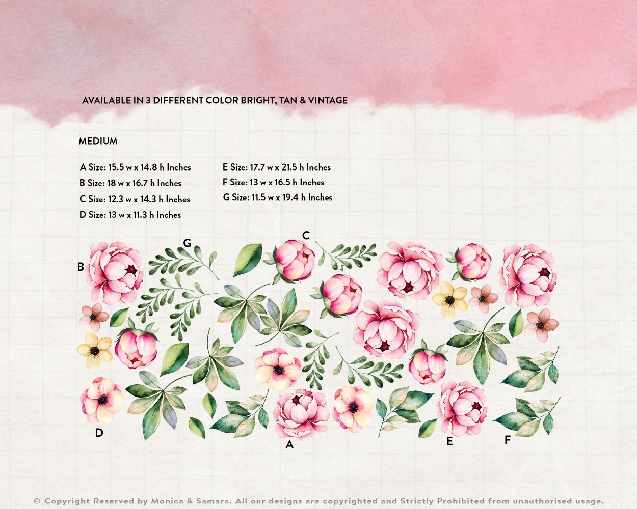 Best beautiful Peony Flowers Floral Headboard Wall Decals
