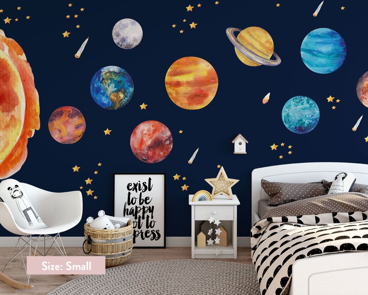 Space Sticker, Astronaut Wall Decal, Kids Room, Nursery Decor, Boys Room  Wall Decal, Watercolour Solar System Decal,Girls Bedroom Decoration