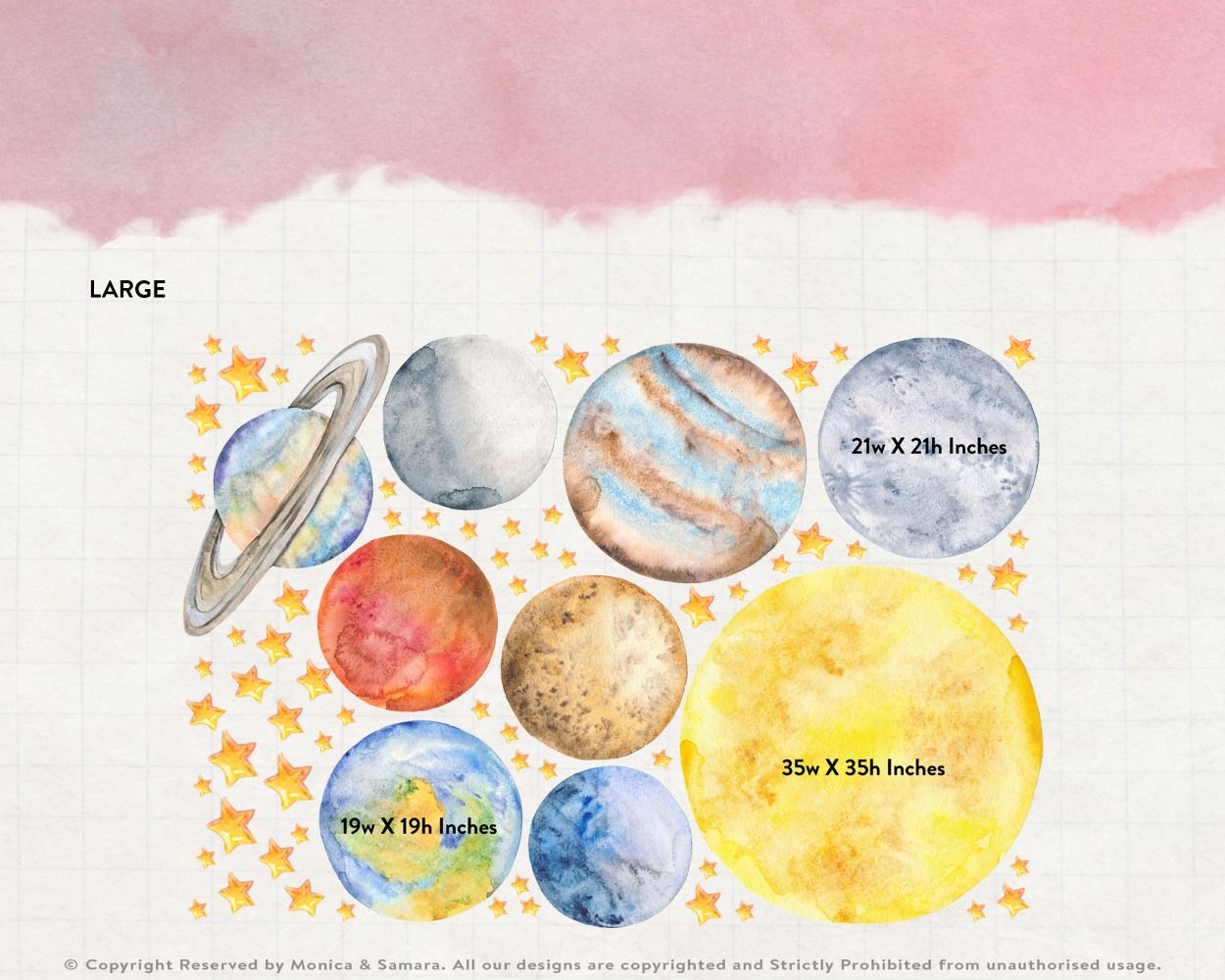 Beautiful Watercolor Solar System Vinyl Wall Decals