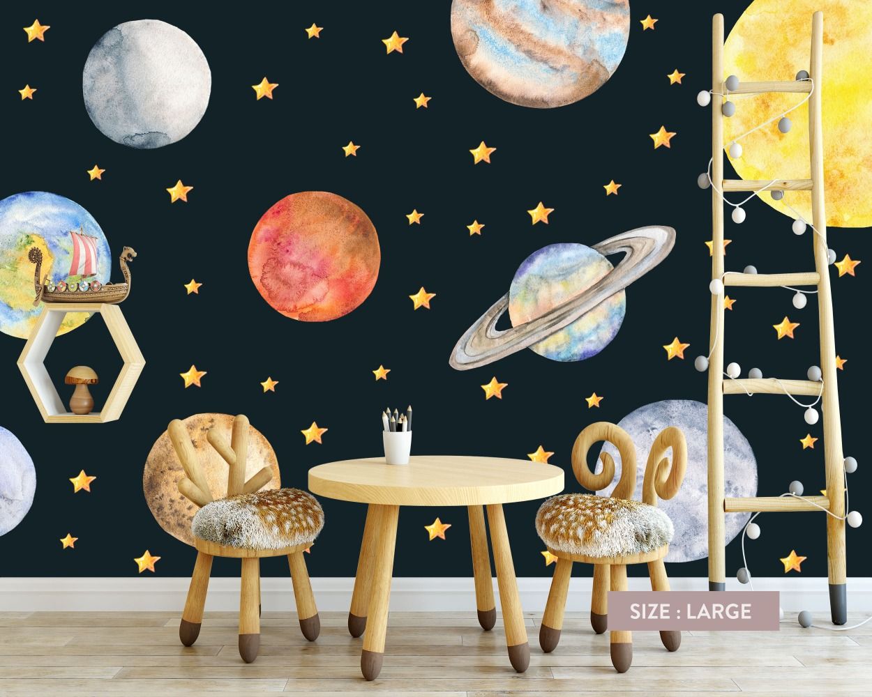 Beautiful Watercolor Solar System Vinyl Wall Stickers for Room Wall Decor