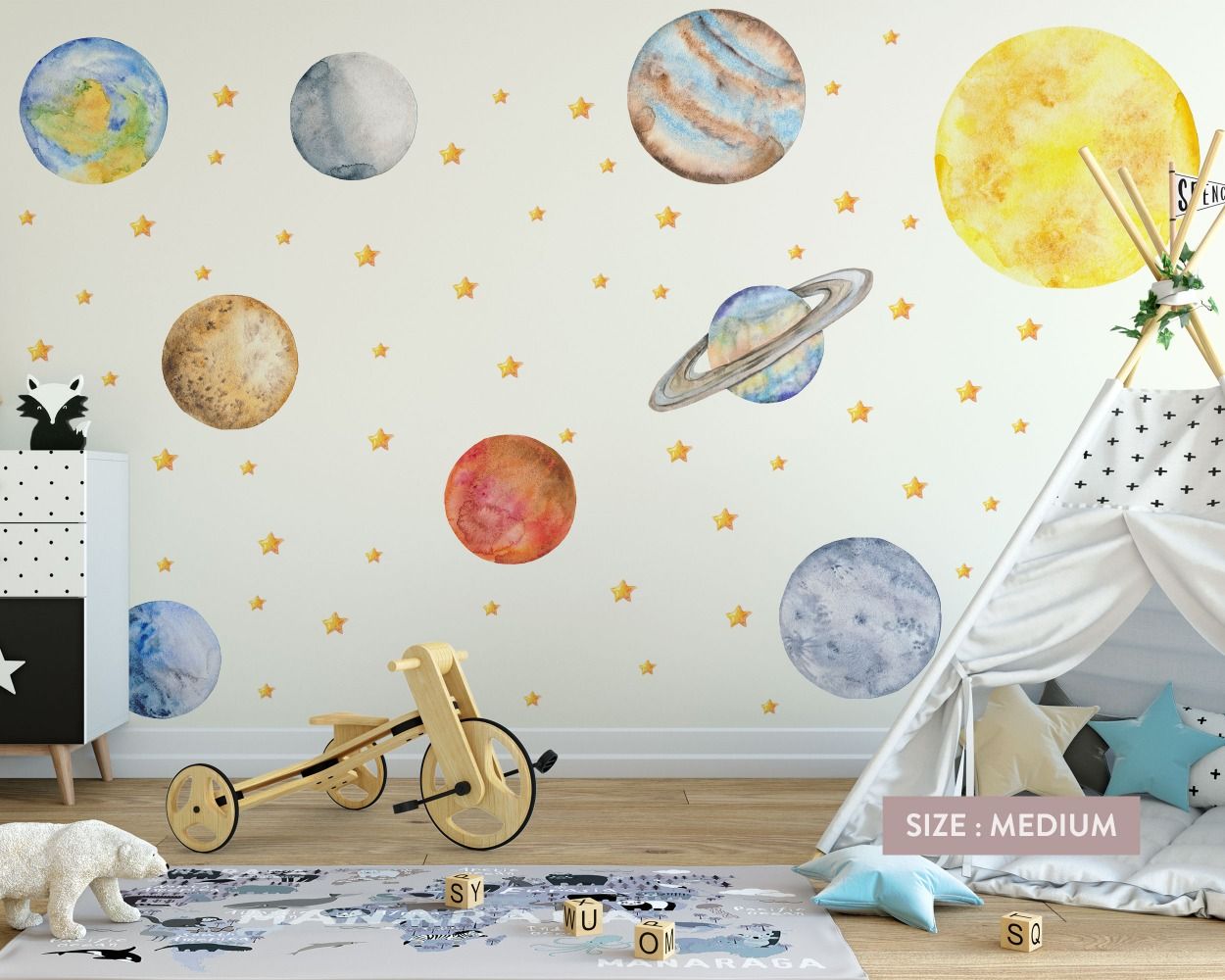 Beautiful Watercolor Solar System Vinyl Wall Decals for Room Wall Decor