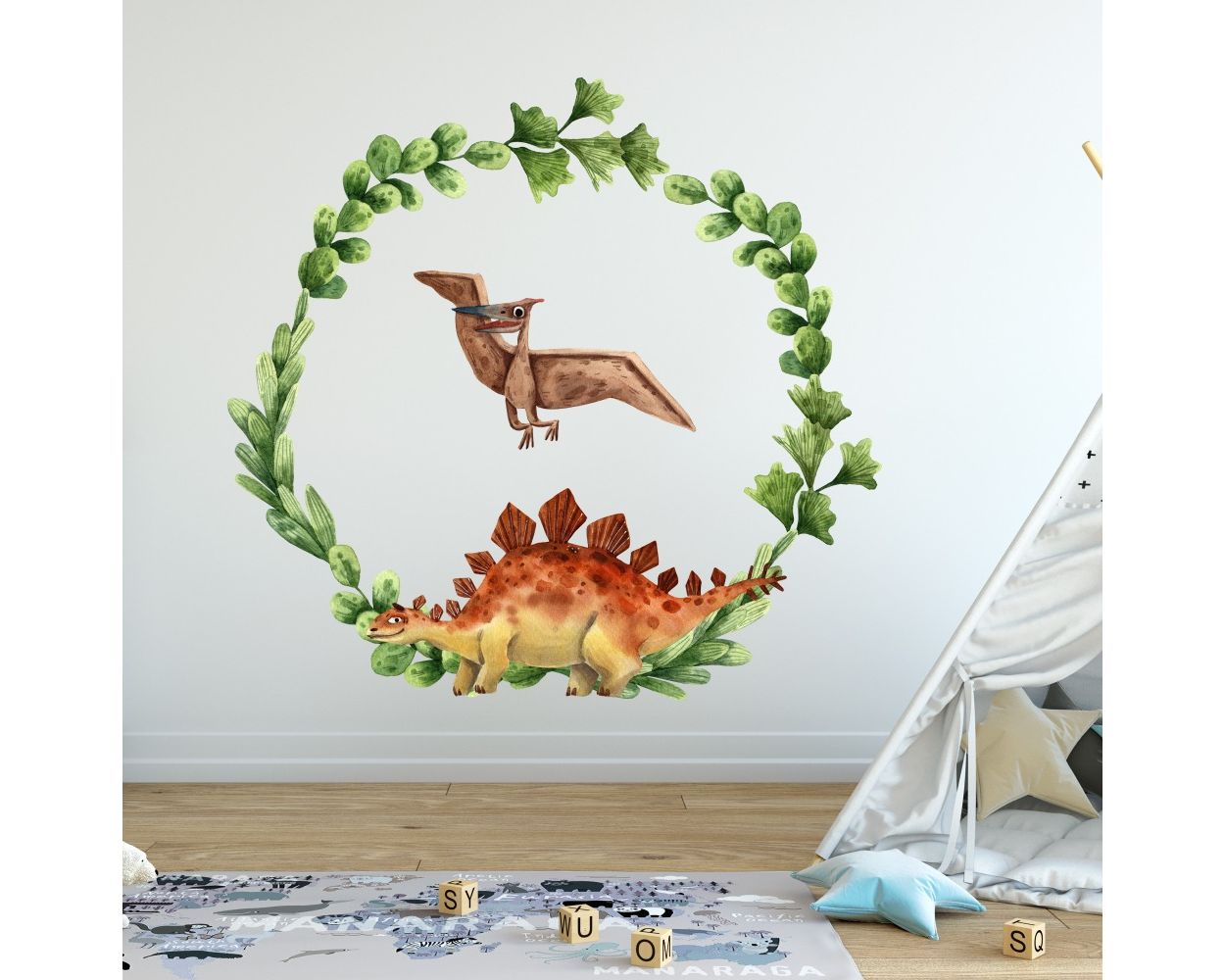 Best Beautiful Dinosaur Wreath Vinyl Kids Room Wall Stickers 