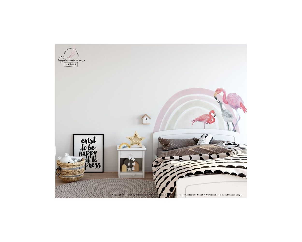 Best Flamingo And Rainbow Watercolor Vinyl Wall Decals for Kids Bedroom Wall Decor