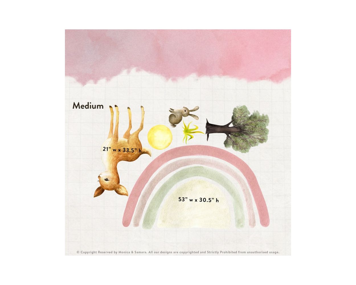 Cute and Best Boho Rainbow, Deer Animal and Rabbit Watercolour Vinyl Wall Stickers for Kids Bedroom wall decor