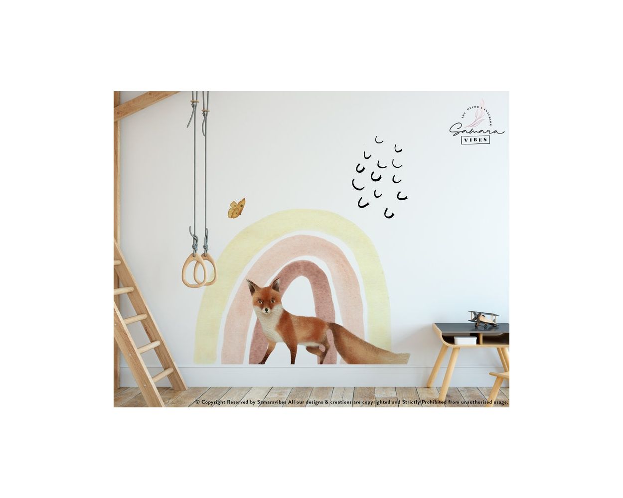Cute and best fox with rainbow watercolour wall stickers for kids nursery wall decor