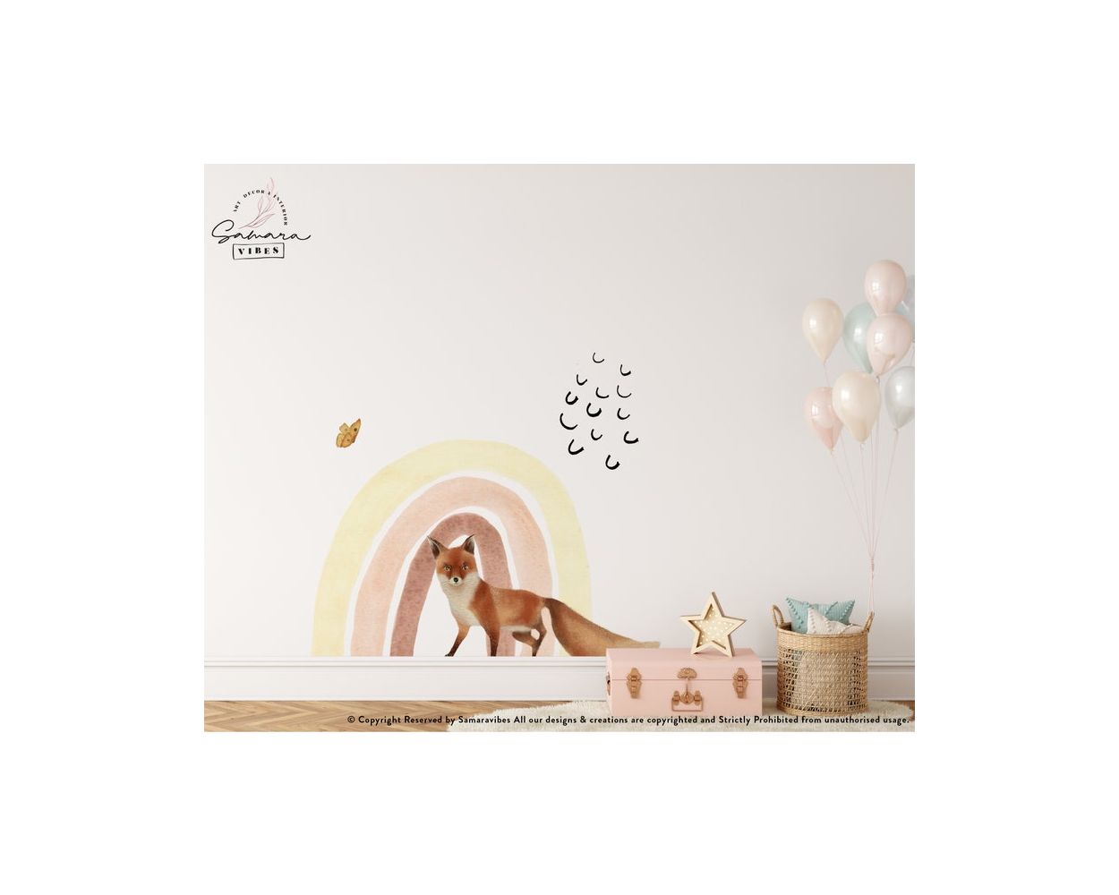 Cute and best fox with rainbow watercolour wall decals for kids nursery wall decor