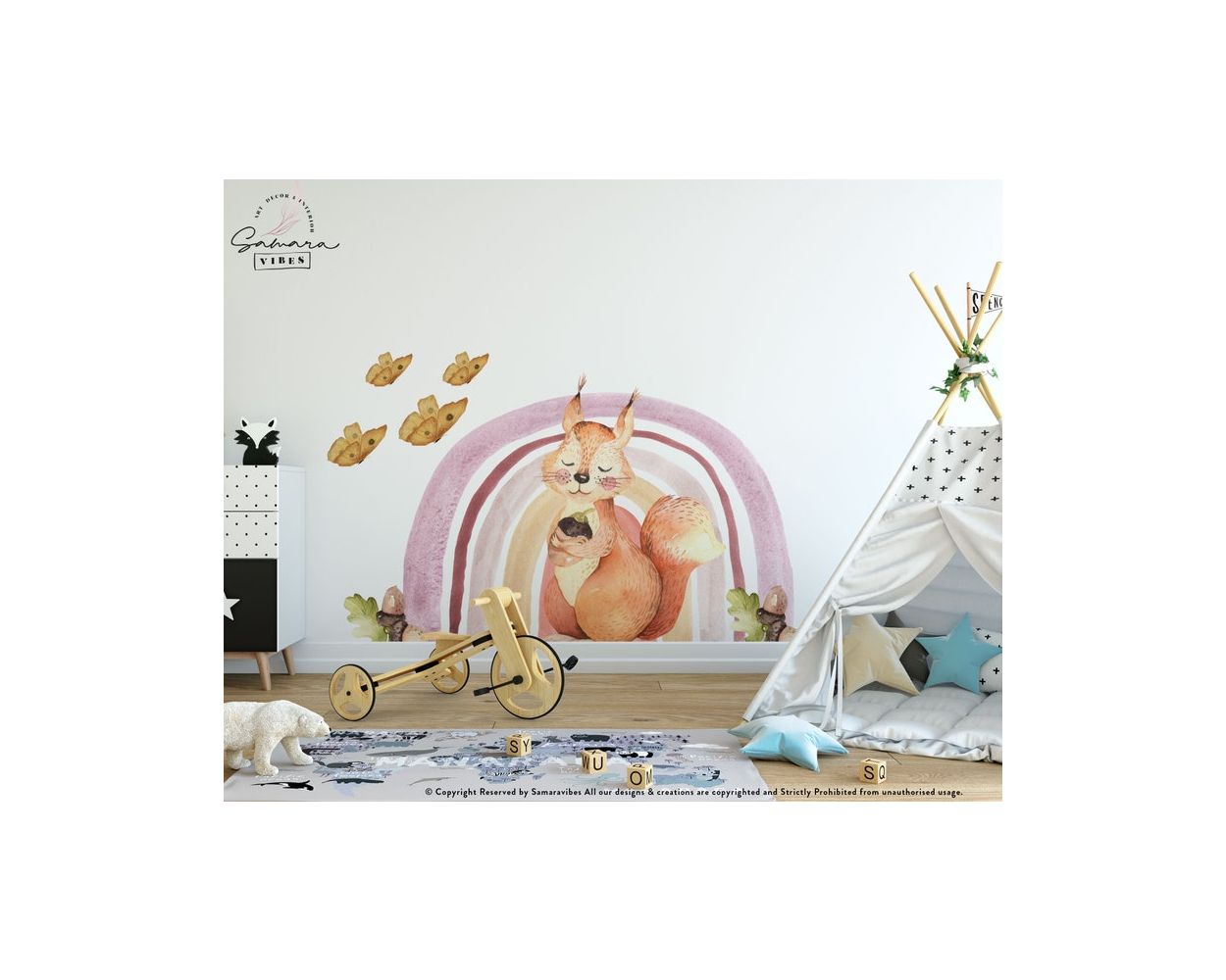 Best and Cute Rainbow & Squirrel Watercolour Wall Stickers for Kids bedroom wall decor