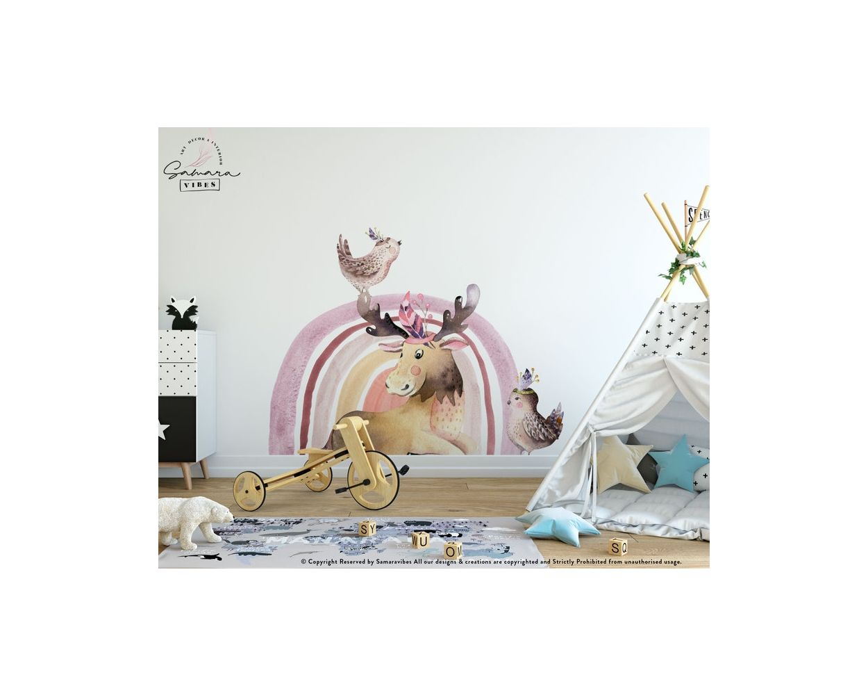 Best and Cute Boho Rainbow and Animal Watercolour Vinyl Wall Stickers for Kids Bedroom Wall Decor