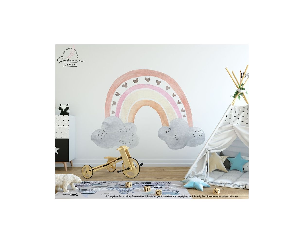 Watercolor Rainbow Wall Decals for Kids Room Wall Decor
