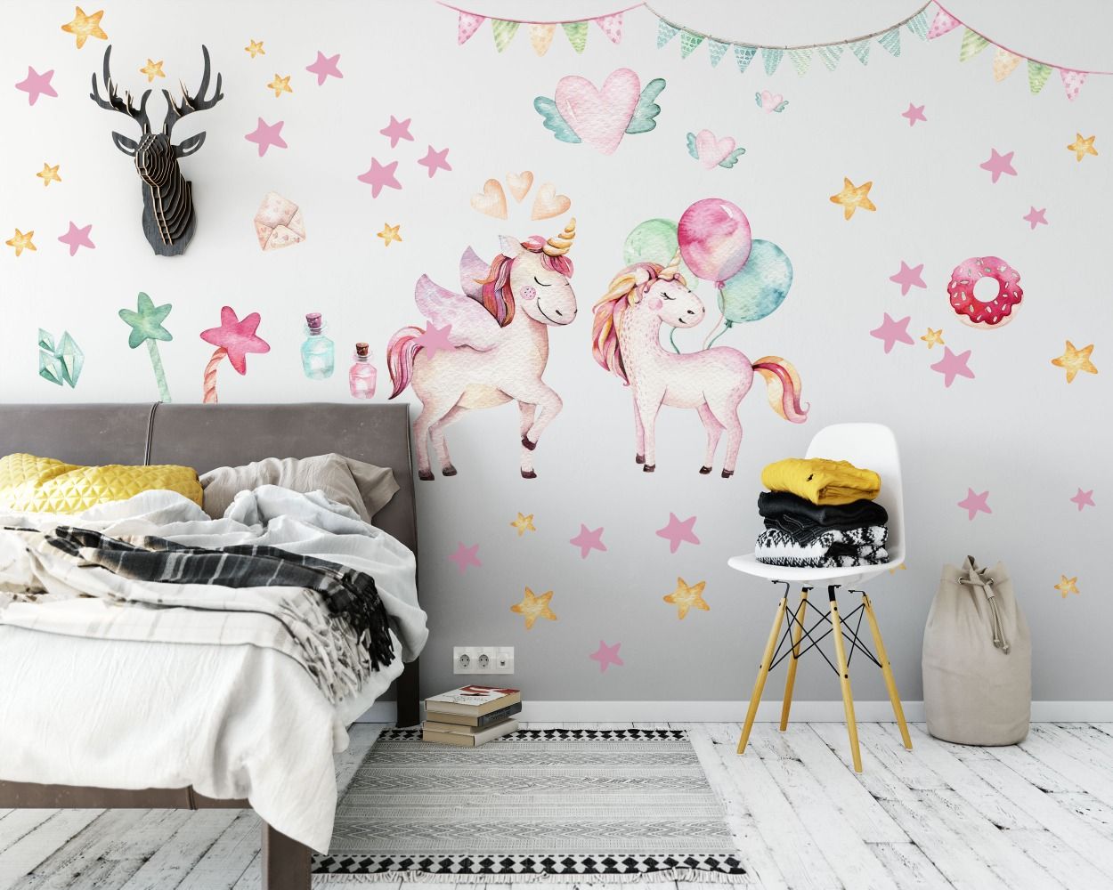 Beautiful Unicorn With Star And Moon Vinyl Wall Decals For Kids' Room wall decor