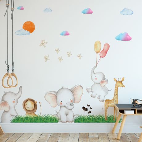 Kids Room Cute Animal Wall Stickers, Peel and Stick, Self Adhesive Wall Decals, Nursery Room Decoration, Nursery Watercolour Animal Decals