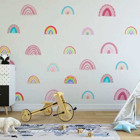 Kid Room Rainbow Wall Decals, Pastel Color Rainbow Sticker,Children's Nursery Wall Mural,Girls Room Rainbow Watercolour Vinyl Peel and Stick