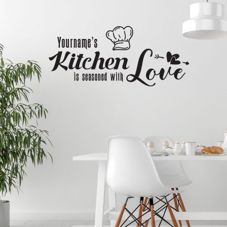 Custom Name Kitchen Love Wall Sticker - Kitchen Quote Wall Decal with Custom Name - Kitchen Quote Wall Decor for Home - Custom name kitchen Decal
