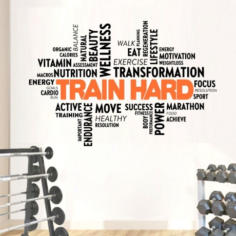 Train Hard Home Gym Wall Decal, Home Gym Vinyl Wall Sticker, Gym Room Decor