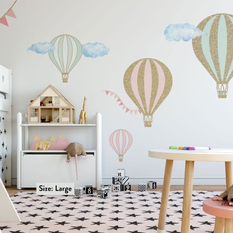 Hot Air Balloon Wall Decal, Watercolor Air Balloon Wall Sticker, Watercolor Playroom Kids