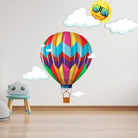 Hot Air Balloon Wall Decal, Watercolor Air Balloon Wall Sticker, Watercolor Playroom Kids, Girl Bedroom, Mural Nursery Decor